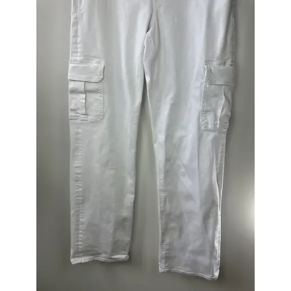 Express Relaxed Straight Low Rise Cargo Jeans White Denim Button Fly 12L 12 Long - Picture 4 of 11